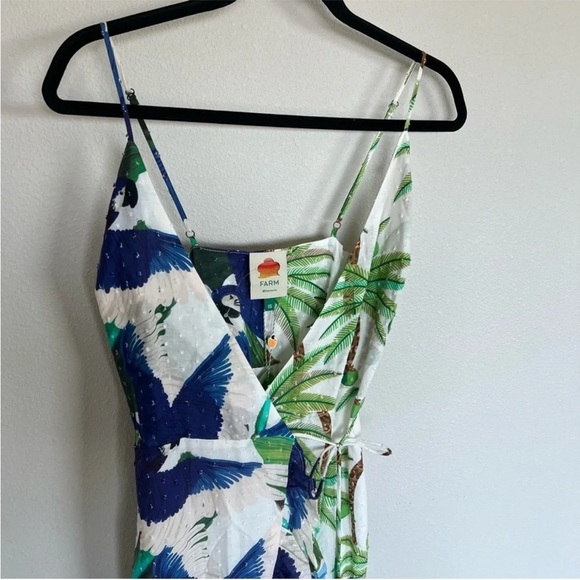 New FARM RIO Mixed Palm Wrap Dress Green White Multi Bohemian Midi Casual NWT XS - Picture 4 of 14